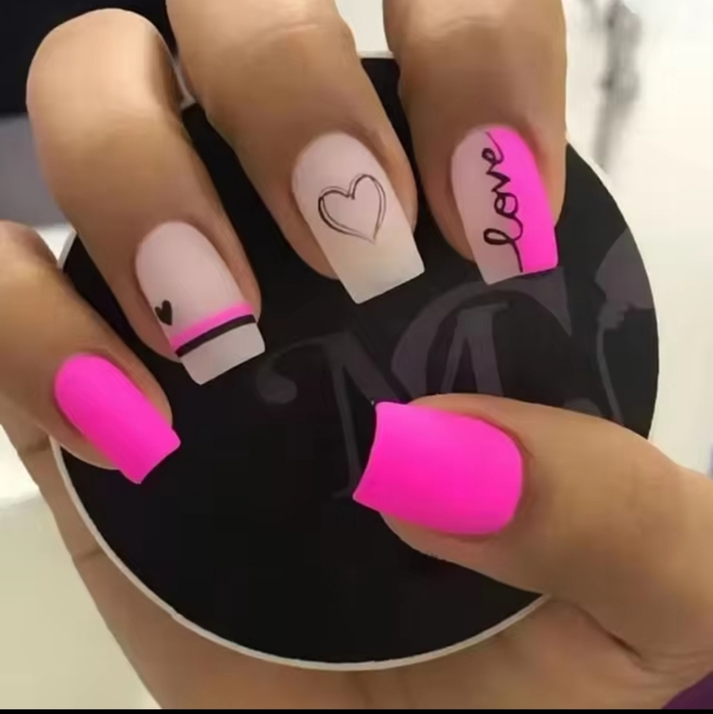 2 for $18 Hot Pink Love Heart Coffin Press-On Nails NIB